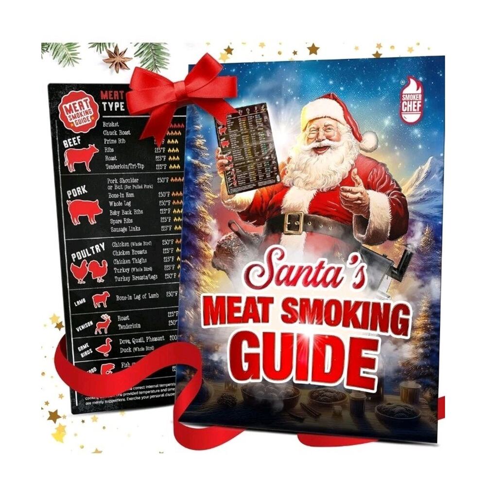 Santa's Meat Smoking Guide Pellet Grill Accessories Wood Time Temp Christmas s34